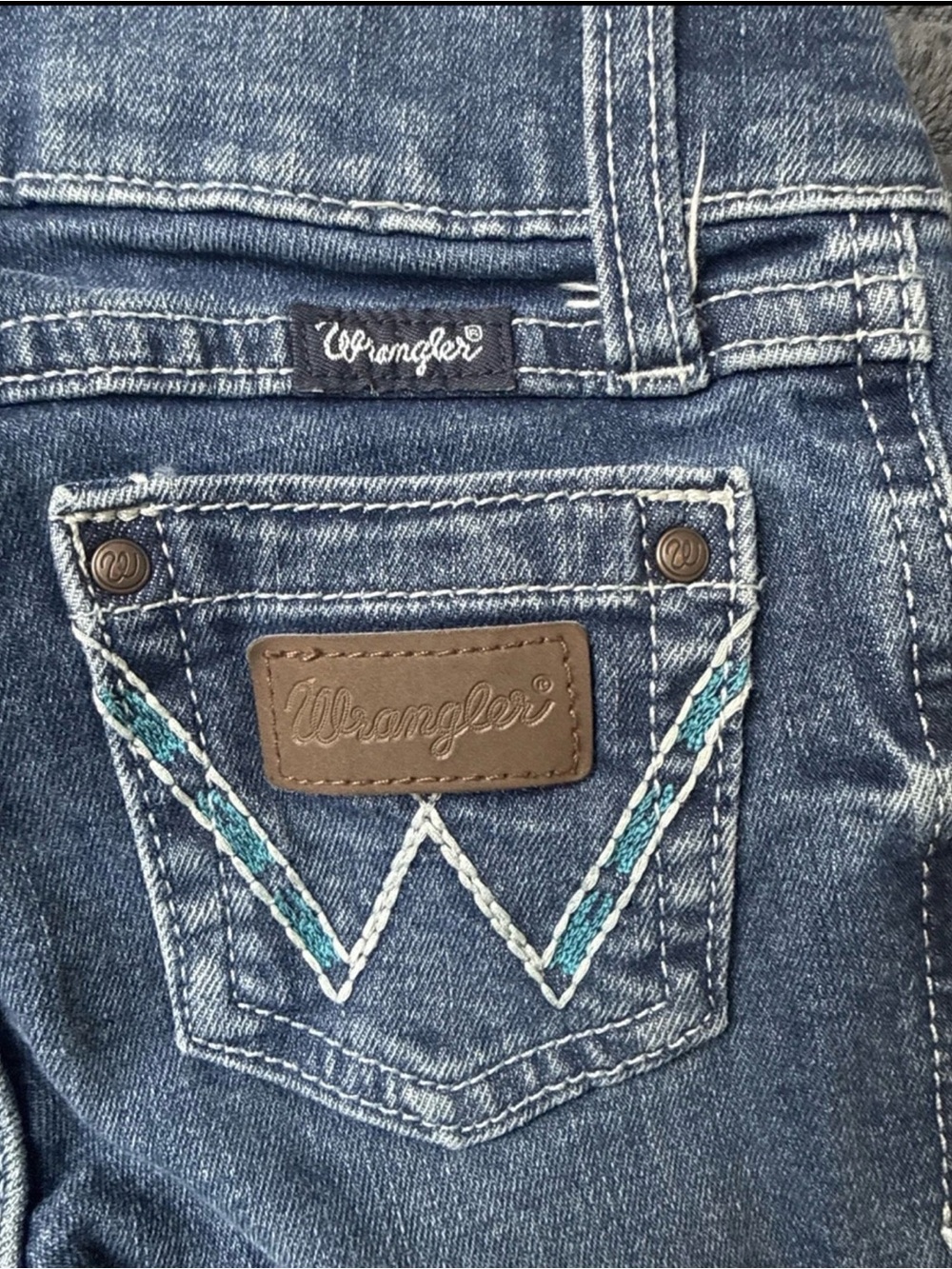 Wrangler Kids Blue Denim Jeans with Teal Stitching